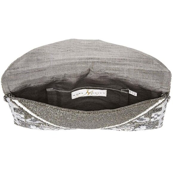 Mary Frances Magic Carpet Beaded Silver Grey Crossbody Clutch Handbag Purse New - Picture 8 of 9